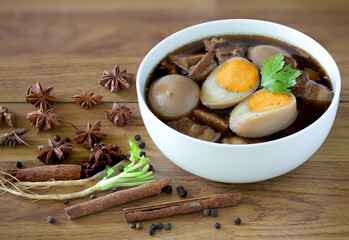 Thai Stewed belly pork and Eggs with spices thai food thai called  “Palo
