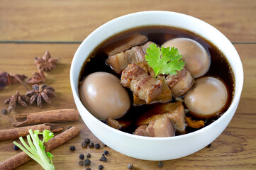 Thai Stewed belly pork and Eggs with spices thai food thai called  “Palo