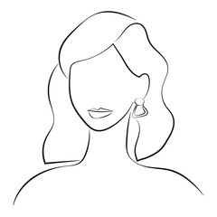 Young beautiful woman portrait. Fashion. Line art. Avatar, icon. Flat vector illustration isolated on white background.