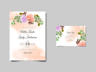 Fototapeta na wymiar beautiful and elegant floral watercolor wedding invitation template
