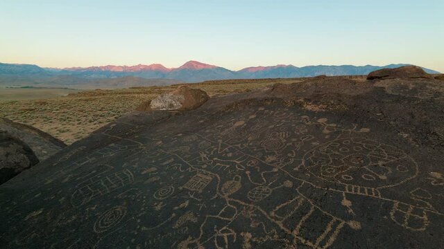 Time lapse of sunrise at Native American rock art panel in California