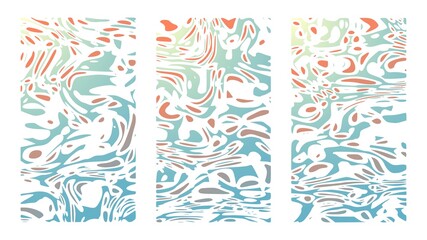 Bright floral pattern, summer vector set. Exotic natural rippled surface, illusion, curvature. Art background abstract plant set