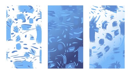 Artistic winter sketchy backgrounds. Deep ocean or snowy windows. Hand drawn vector illustration. Blue color, brush strokes on canvas and doodle lines, modern style paintings