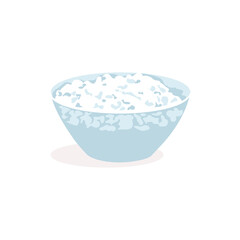 Cottage cheese bowl. Natural fresh healthy nutrition dairy product in transparent plate flat vector illustration isolated on white background
