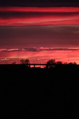 vibrant sunset silhouette on a shadowy prarie