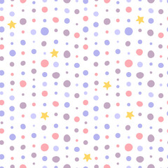 Abstract seamless patterns with spots, dots and stars. Background for decoration, wrapping paper, wallpaper, postcards and greetings. Minimalistic style pastel colors