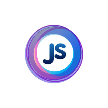 Letter JS logo with colorful circle, letter combination logo design with ring, circle object for creative industry, web, business and company.