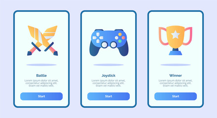 Battle Joystick winner for mobile apps template banner page UI with three variations modern flat color style.