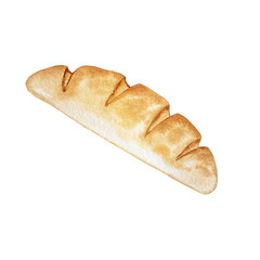 watercolor illustration baked bread baguette