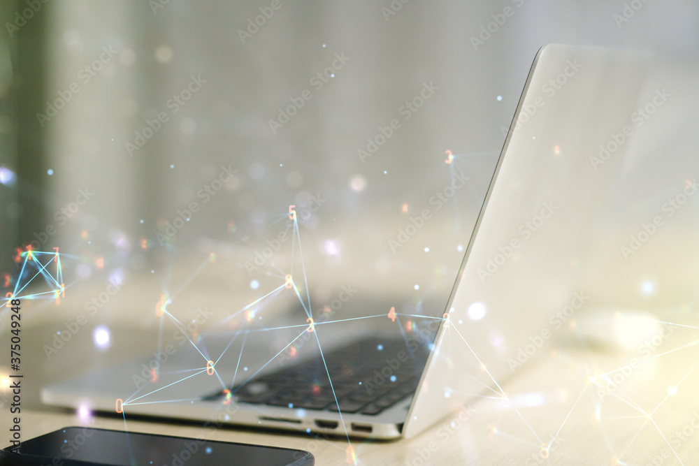 Aufkleber creative abstract wireless technology hologram on modern computer background, artificial intelligenc