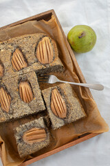 sweet home made poppy seed pie with fresh pears