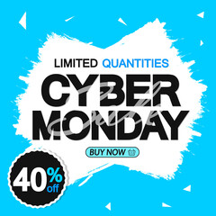 Cyber Monday, Sale up to 40% off, banner design template, discount tag, clearance offer, vector illustration 