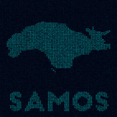 Fototapeta na wymiar Samos tech map. Island symbol in digital style. Cyber map of Samos with island name. Elegant vector illustration.
