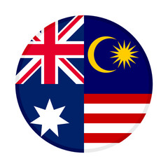 round icon with australia and malaysia flags, isolated on white background
