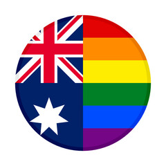 round icon with australia and rainbow flags, isolated on white background
