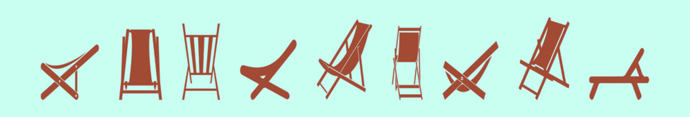 set of deck chair cartoon icon design template with various models. vector illustration - obrazy, fototapety, plakaty