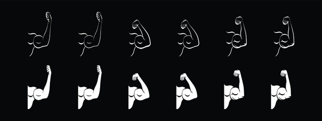 set of arm or muscle symbol cartoon icon design template with various models. vector illustration