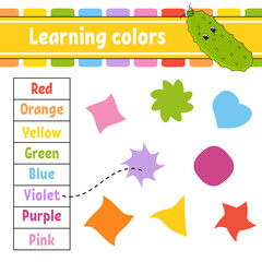 Learning colors. Education developing worksheet. Activity page with pictures. Game for children. Isolated vector illustration. Funny character. Cartoon style.