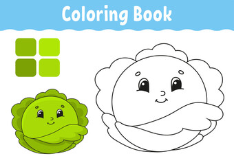 Coloring book for kids. Cheerful character. Vector illustration. Cute cartoon style. Fantasy page for children. Black contour silhouette. Isolated on white background.