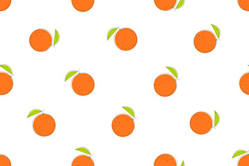 Seamless pattern with oranges on white background. Vector seamless texture design.