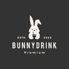 rabbit bunny drink hipster vintage logo vector icon illustration