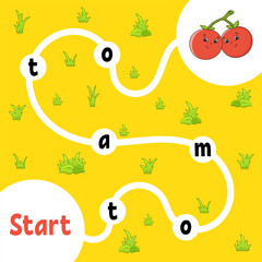 Logic puzzle game. Learning words for kids. Find the hidden name. Education developing worksheet. Activity page for study English. Isolated vector illustration. Cartoon style.