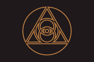 All-seeing eye of god in sacred geometry triangle, masonic sign and illuminati symbol
