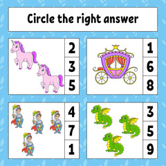 Naklejka premium Circle the right answer. Education developing worksheet. Activity page with pictures. Game for children. Color isolated vector illustration. Funny character. Cartoon style.