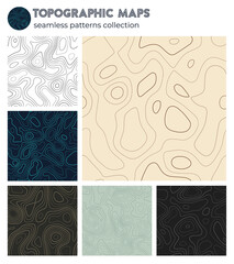 Topographic maps. Appealing isoline patterns, seamless design. Vibrant tileable background. Vector illustration.