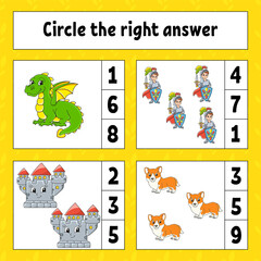 Circle the right answer. Education developing worksheet. Activity page with pictures. Game for children. Color isolated vector illustration. Funny character. Cartoon style.