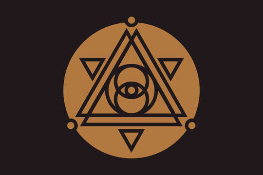 All-seeing eye of god in sacred geometry triangle, masonic sign and illuminati symbol