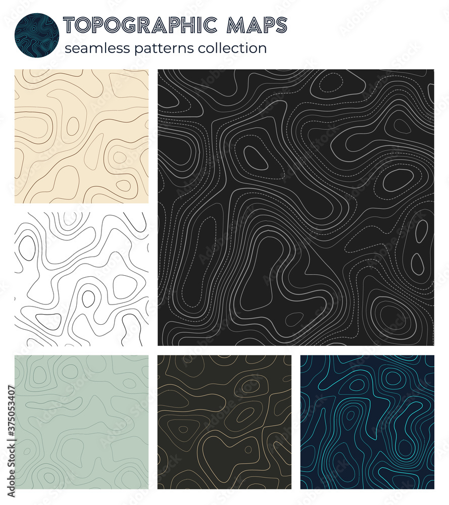 Aufkleber topographic maps. appealing isoline patterns, seamless design. creative tileable background. vector 