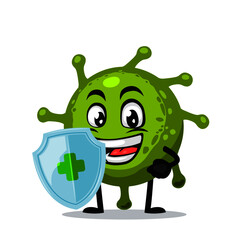 Vector Illustration of corona mascot or character holding shield for protection