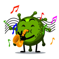 Vector Illustration of corona mascot or character playing saxophone