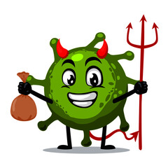 Vector Illustration of corona mascot or character wearing devil costume and holding trident