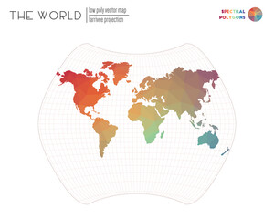 Vector map of the world. Larrivee projection of the world. Spectral colored polygons. Stylish vector illustration.