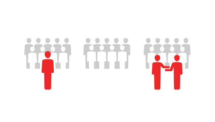 Group of people  - set of vector icons with people team silhouettes, group with leader and with two persons shaking hands - isolated illustration