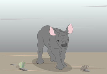 vector illustration of a rhinoceros in nature