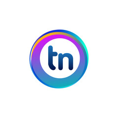 Letter TN logo with colorful circle, letter combination logo design with ring, circle object for creative industry, web, business and company.