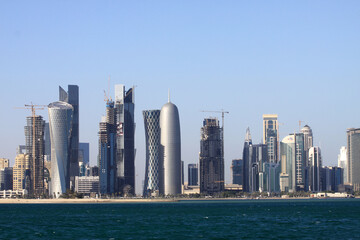 Fototapeta na wymiar landscape view of the Skyscrapers at Doha Corniche 