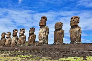 Rapa Nui. The statue Moai in Ahu Tongariki on Easter Island, Chile