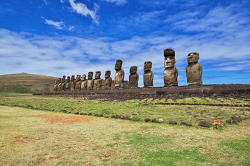 Rapa Nui. The statue Moai in Ahu Tongariki on Easter Island, Chile