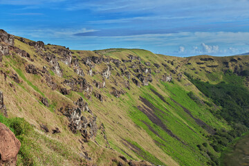 Fototapeta na wymiar Rano Kau volcano in Rapa Nui, Easter Island, Chile