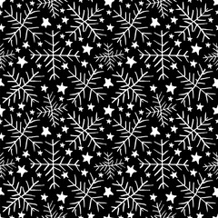 Snowflakes and stars black and white