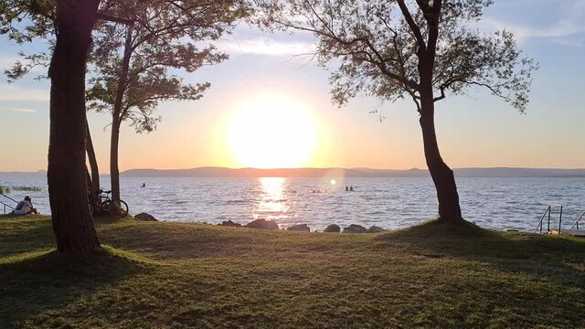 Sunset at Lake Balaton in Hungary on a summer day.