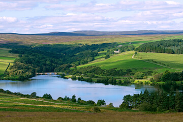 Fototapeta na wymiar View of Leighton Reservoir, from the Swinton Estate, Swinton, Ripon, England.