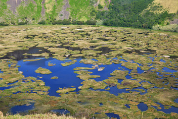 Crater of Rano Kau volcano in Rapa Nui, Easter Island, Chile