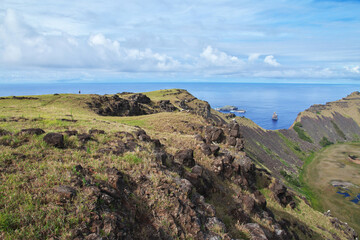 Fototapeta na wymiar Rano Kau volcano in Rapa Nui, Easter Island, Chile