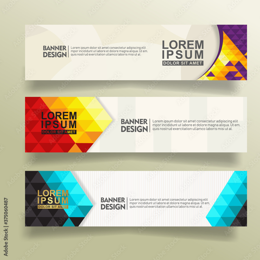 Poster set abstract banner template design with triangle geometric polygonal style vector illustration