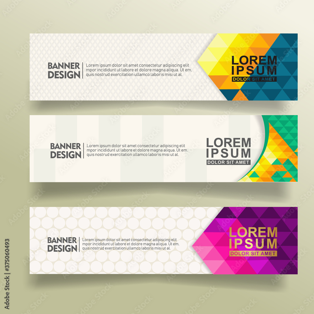 Poster set abstract banner template design with triangle geometric polygonal style vector illustration